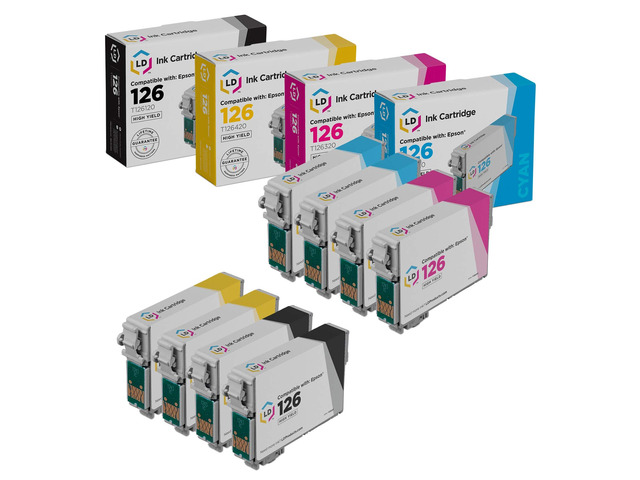 LD Compatible Replacements for Epson 126 T126 High Yield Ink Cartridges: 2 T126120 Black, 2 T126220 Cyan, 2 T126320 Magenta, 2 T126420 Yellow 8-Pack