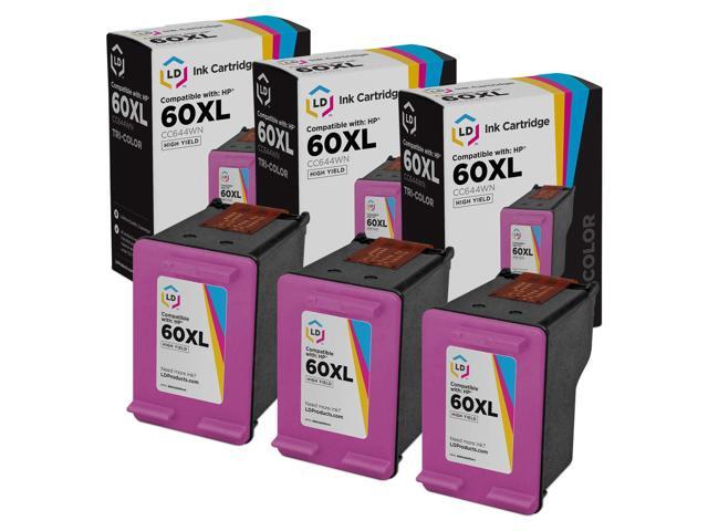 LD Remanufactured Replacement Ink Cartridges for Hewlett Packard CC644WN HP 60XL / 60 High-Yield Tri-Color (3 Pack)