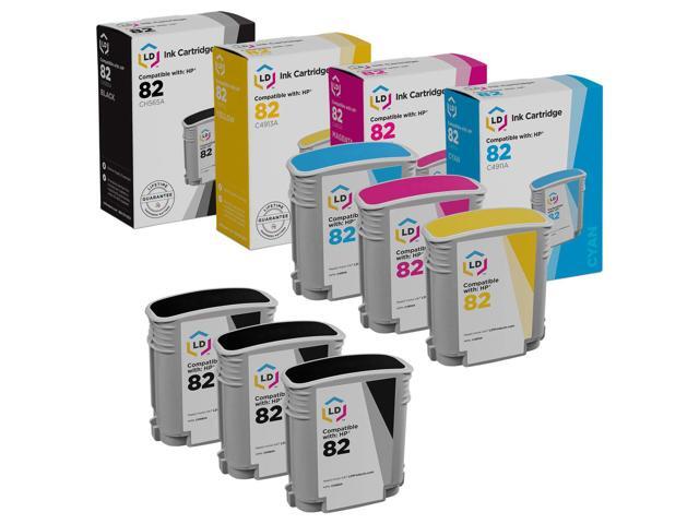 LD Remanufactured Replacements for Hewlett Packard (HP 82) 6PK Inkjet Cartridges Includes: 3 CH565A Black, 1 C4911A Cyan, 1 C4912A Magenta, 1...
