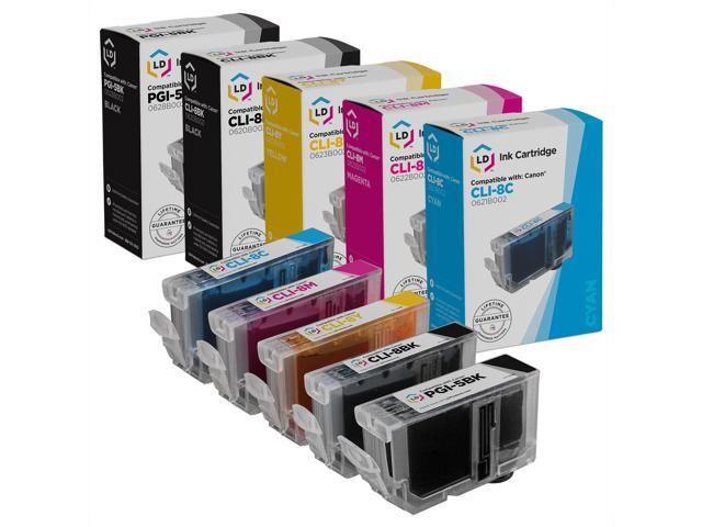 LD Canon Compatible CLI8 & PGI5 Set of 5 Standard Yield Ink Cartridges Includes: 1 Pigment Black 0628B002, 1 Black 0620B002, 1 Cyan 0621B002, 1...
