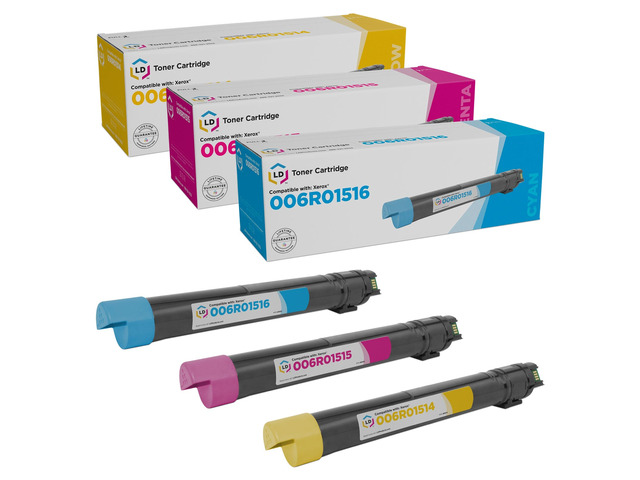 LD Remanufactured Xerox WorkCentre Set of 3 Toner Cartridges: 1 6R1516 Cyan, 1 6R1515 Magenta, and 1 6R1513 Yellow