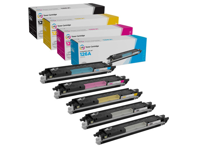 LD compatible Replacements for HP 126A Set of 5 Laser Toner Cartridges: 2 CE310A Black, 1 CE311A Cyan, 1 CE312A Yellow, & CE313A Magenta
