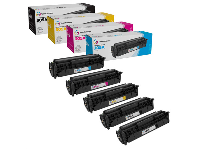 LD Toner Cartridge Replacements for HP 305A (2 Black, 1 Cyan, 1 Magenta, 1 Yellow, 5-Pack)