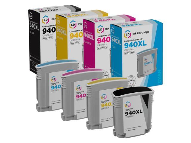 LD Products Remanufactured Ink Cartridge Replacement for HP 940XL High Yield (C4906AN Black, C4907AN Cyan, C4908AN Magenta, C4909AN Yellow, 4-Pack)