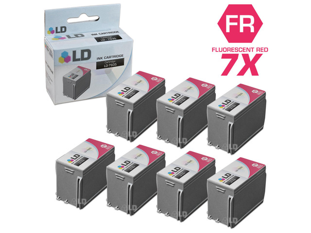 LD Compatible Pitney Bowes 793-5 Set of 7 Fluorescent Red Ink Cartridges for Pitney Bowes Digital Mailing & Post Meters
