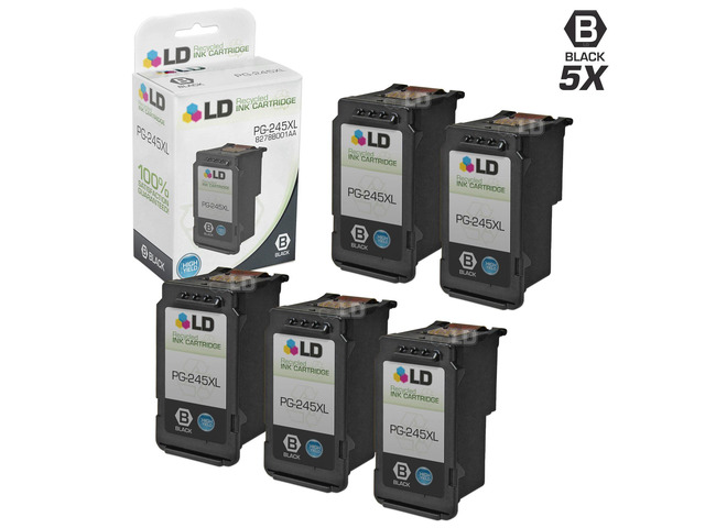 LD Remanufactured Replacements for Canon PG-245XL / 8278B001AA 5PK HY Black Ink Cartridges for use in Canon PIXMA iP2820, MG2420, MG2520, MG2920,...