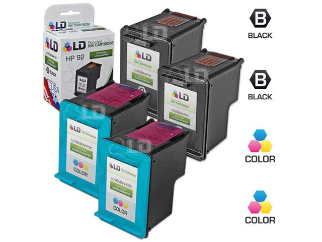 LD Remanufactured Replacement Ink Cartridges for Hewlett Packard (HP) C9362WN (HP 92) Black and C8766WN (HP 95) Color (2 Black and 2 Color)