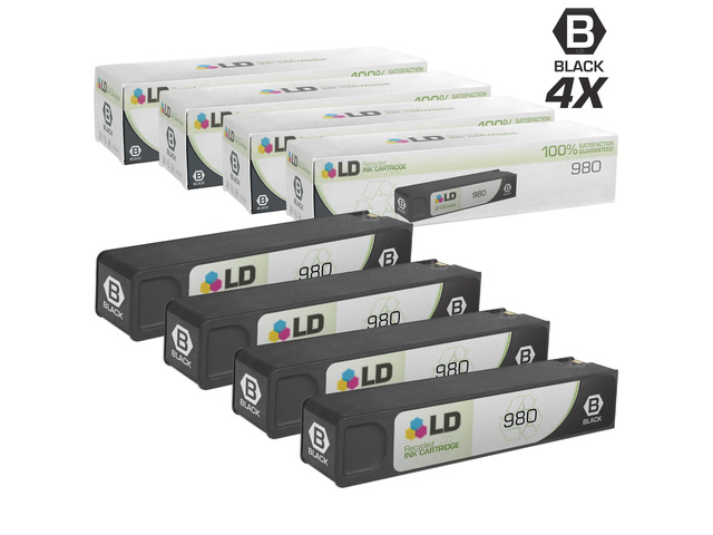 LD Remanufactured Replacement for Hewlett Packard D8J10A (HP 980) Set of 4 Black Ink Cartridges for use in OfficeJet Enterprise Color Flow MFP...