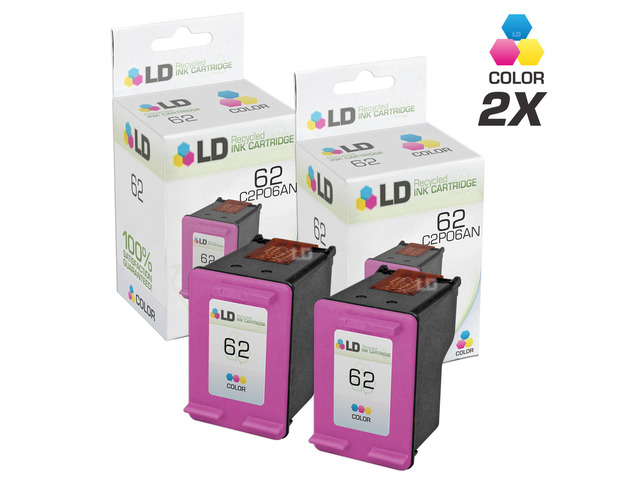 LD Remanufactured Replacements for Hewlett Packard C2P06AN / HP 62 2PK Color Inkjet Cartridges for use in HP ENVY 5640, 5642, 5643, 5644, 5646,...