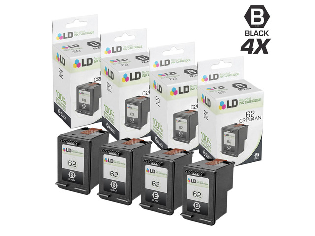 LD Remanufactured Replacements for Hewlett Packard C2P04AN / HP 62 4PK Black Inkjet Cartridges for use in HP ENVY 5640, 5642, 5643, 5644, 5646,...
