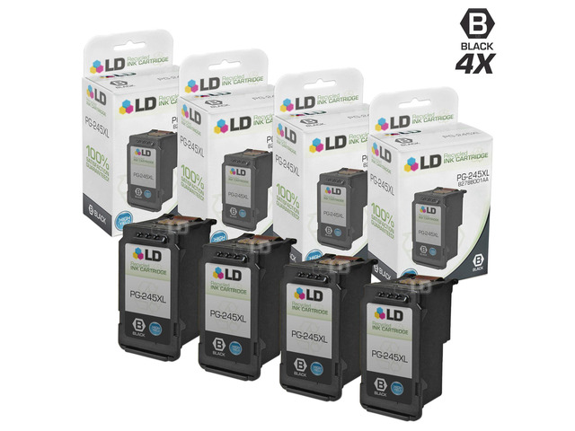 LD Remanufactured Replacements for Canon PG-245XL / 8278B001AA 4PK HY Black Ink Cartridges for use in Canon PIXMA iP2820, MG2420, MG2520, MG2920,...