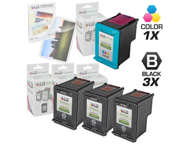 LD Remanufactured Ink Cartridge Replacements for HP C9364WN (HP 98) Black and HP C8766WN (HP 95) Color (3 Black and 1 Color) + Free 20 Pack of...