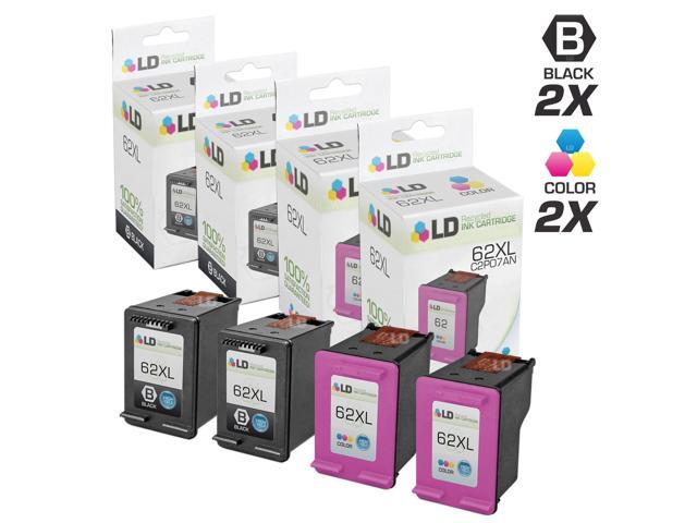 LD Remanufactured Replacements for Hewlett Packard 62XL 4PK Ink Cartridges:2 C2P05AN Black,& 2 C2P07AN Color for ENVY 5640, 5642, 5643, 5644,...
