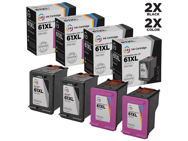 LD Remanufactured Replacements for Hewlett Packard HP 61 4PK High Yield Ink Cartridges Includes: 2 CH563WN Black, & 2 CH564WN Color for use in HP...