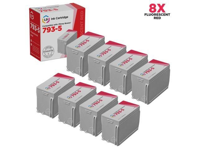 LD Compatible Pitney Bowes 793-5 Set of 8 Fluorescent Red Ink Cartridges for Pitney Bowes Digital Mailing & Post Meters