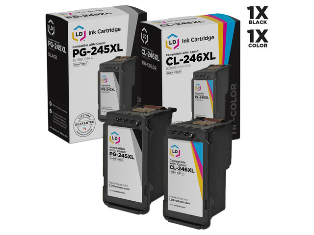 LD Remanufactured Replacements for Canon PG-245XL/CL-246XL 2PK HY Ink Cartridges: 1 8278B001AA Black, and 1 8280B001AA Color for PIXMA iP2820,...