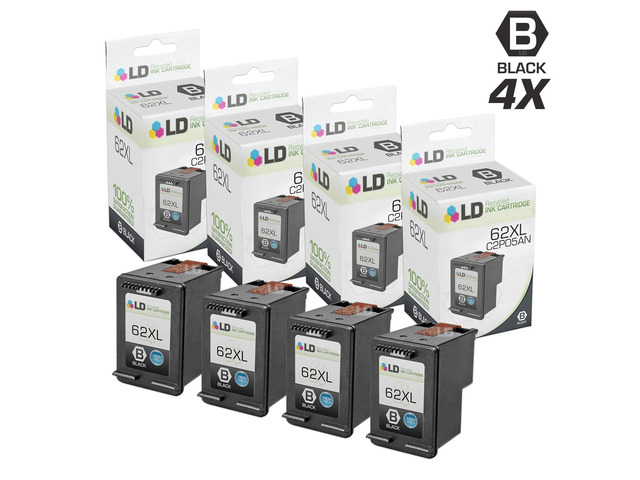 LD Remanufactured Replacements for Hewlett Packard C2P05AN / HP 62XL Set of 4 HY Black Ink Cartridges for HP ENVY 5640, 5642, 5643, 5644, 5646,...