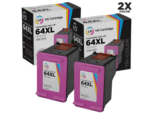 LD Compatible Replacement for HP 64XL / N9J91AN Pack of 2 High Yield Tri-Color Ink Cartridges for use in ENVY 6255, 7155, 7855