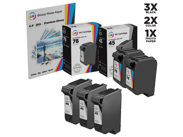 LD Compatible Ink Cartridge Replacements for HP 51645A (HP 45) Black and HP C6578DN (HP 78) Color (3 Black and 2 Color) + Free 20 Pack of Brand...