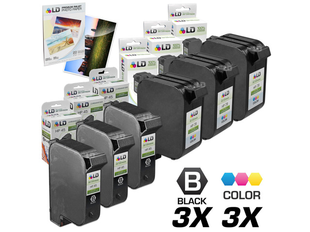 Recertified - LD Remanufactured Replacement Ink Cartridges for HP 45/78 Combo Set - 3 Remanufactured HP 45/51645A and 3 Reman HP 78/ C6578DN +...