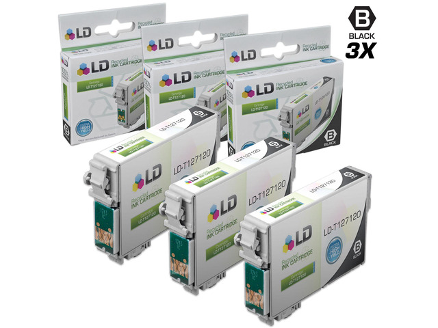 LD Epson Remanufactured T127 Set of 3 Extra HY Ink Cartridges: 3 Black T127120 for Stylus NX530, NX625, WorkForce 3520, 3530, 3540, 7010, 7510,...