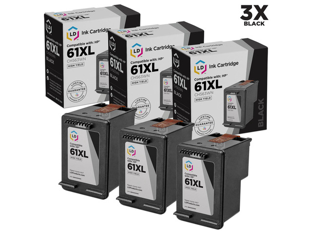 LD Remanufactured Replacement Ink Cartridges for Hewlett Packard CH561WN (HP 61) Black (3 pack)