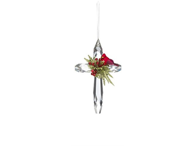 Ganz Kissing Krystal Mistletoe Cardinal on Acrylic Cross