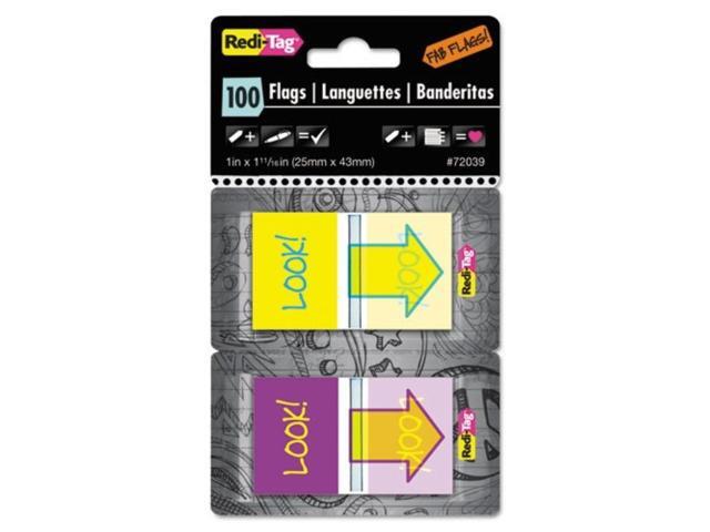 Redi-Tag Pop-Up Fab Page Flags w/Dispenser 'Look!' Purple/Yellow; Yellow/Teal 100/Pack 72039