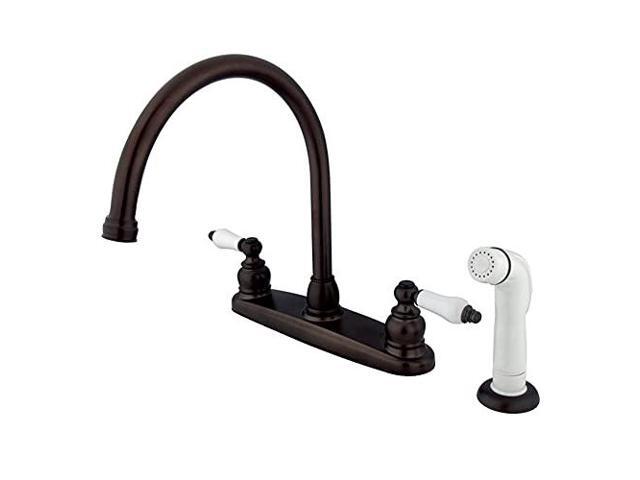 Double Handle Goose Neck Kitchen Faucet with White Sprayer