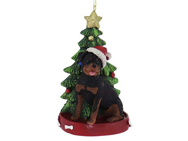 Kurt Adler Rottweiler Wearing Santa Hat With Christmas Tree Ornament C7954Rw New