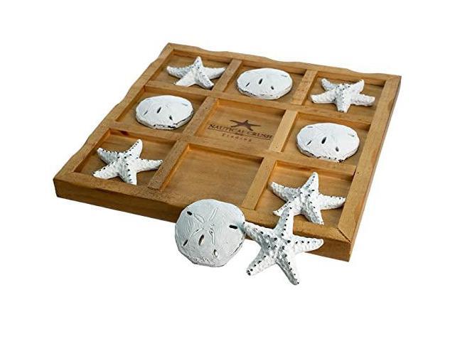 Tic Tac Toe Game - 9' X 9' Tic Tac Toe Decor Home W/ White Resin Starfish & Sand Dollars - Real Wooden Tic Tac Toe Game - Tic Tac Toe Coffee Table...