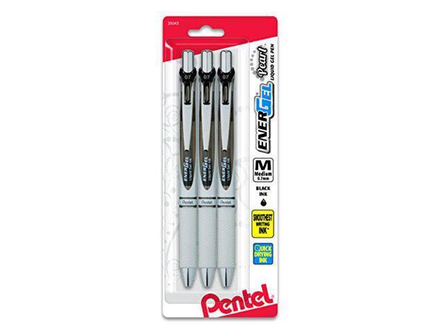 Pentel EnerGel Pearl Gel Pen, 0.7 mm, Black Ink, White/Black, 3/Pack (PEN105455)