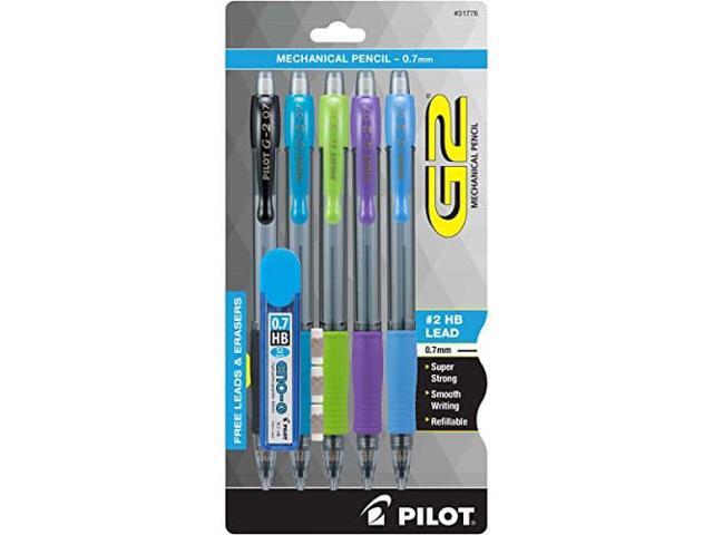Pilot Pen 31776 0.7 mm Mechanical Pencil with Lead & Erasers - Black, Lime, Purple, Turquoise & Periwinkle, Pack of 5