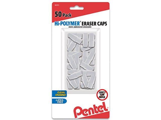 Pentel Hi-Polymer Eraser Caps, White, Pack Of 50