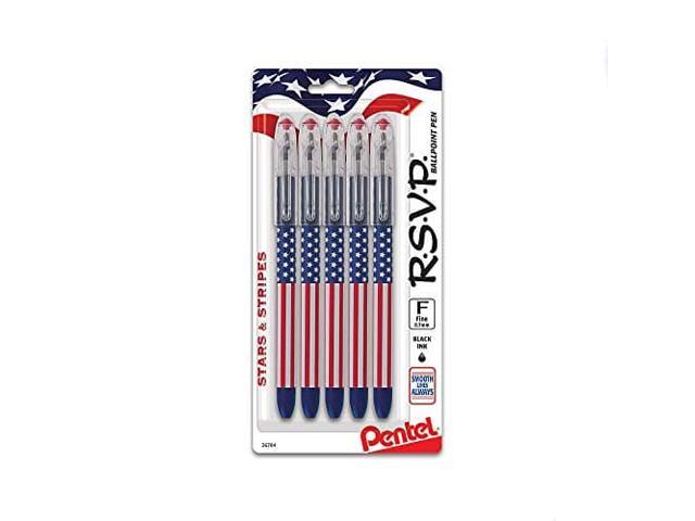 PENTEL RSVP Ballpoint Pen .7mm Black Ink 5/PK RDWEBE BK90USABP5A