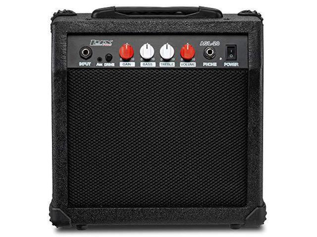 LyxPro Electric Guitar Amp 20 Watt Amplifier Built In Speaker Headphone Jack And Aux Input Includes Gain Bass Treble Volume And Grind - Black