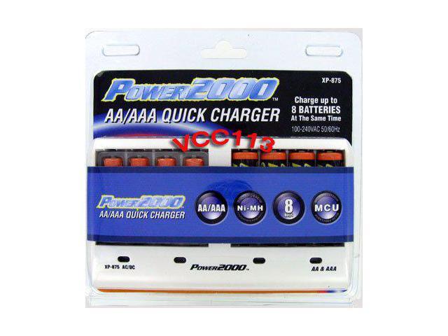 Power2000 XP875 Kit with 4-AA 2900mAh & 4-AAA 1000mAh NiMH Rechargable Batteries & Universal 110/220V AC/DC 3-6 Hour Charger