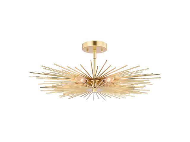 Nikko 24-in W gold Mid-century Modern Semi Flush Mount ceiling Light
