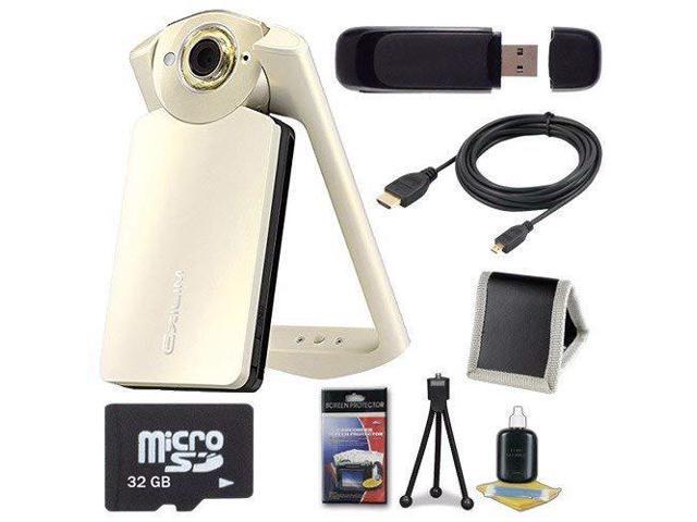 Casio EX-TR60 Self Portrait/ Selfie Digital Camera (Silky White) + 32GB microSD Class 10 Memory Card + Micro HDMI Cable + SDHC Card USB Reader +...
