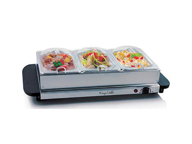 MegaChef MC-9003B Buffet Server & Food Warmer With 3 Removable Sectional Trays, Heated Warming Tray and Removable Tray Frame