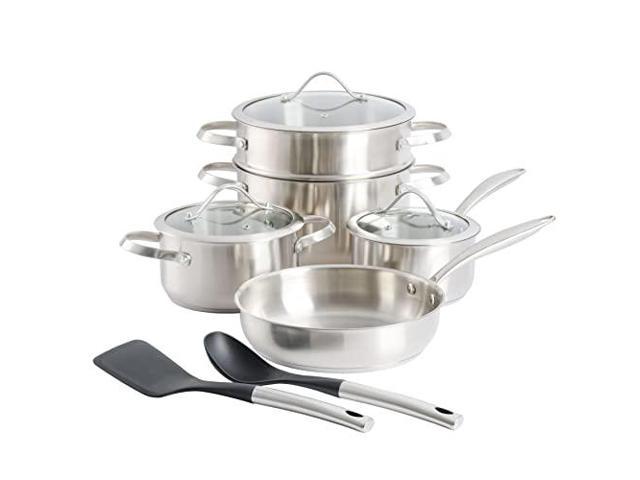 Kenmore Aiden 10 Piece Brushed Stainless Steel Pots and Pans cookware Set with Kitchen Tools photo