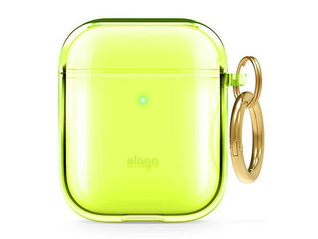 elago clear Airpods case with Keychain Designed for Apple Airpods 1 & 2 (Neon Yellow)