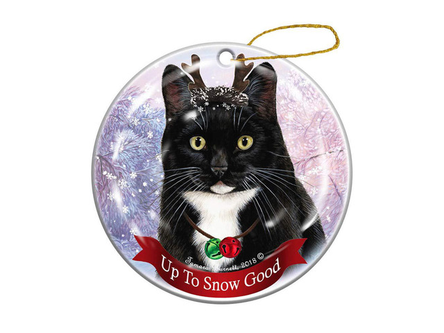 Holiday Pet gifts Tuxedo cat Porcelain christmas Ornament