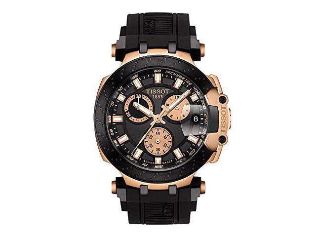 Tissot Mens T-Race Chrono Quartz 316L Stainless Steel case with Black and Rose Gold PVD Coating Swiss Silicone Strap, 22 Casual Watch (Model:...