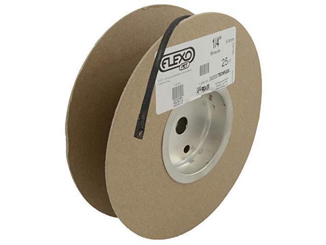 Techflex PTN0.25BK25 Flexo PET Braided Sleeve, 1/4' x 25 L, Black
