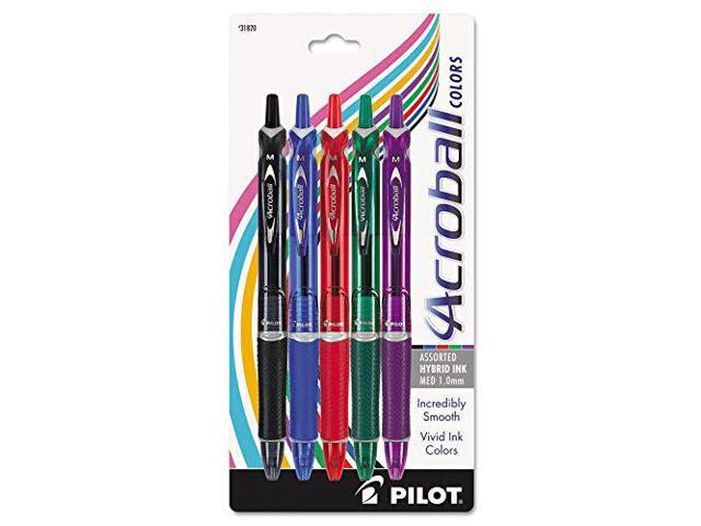 Pilot Acroball Colors Ball Point Pen 1mm Black/Blue/Green/Purple/Red 5/Pack 31820