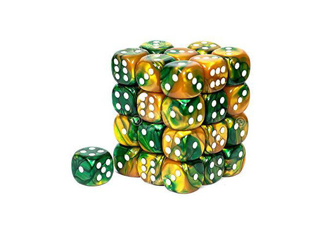 DND Dice Set-Chessex D & D Dice-12mm Gemini Gold, Green, and White Plastic Polyhedral Dice Set-Dungeons and Dragons Dice Includes 36 Dice D6,...