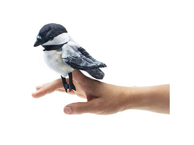 Folkmanis Mini Chickadee Finger Puppet, White; Black;gray