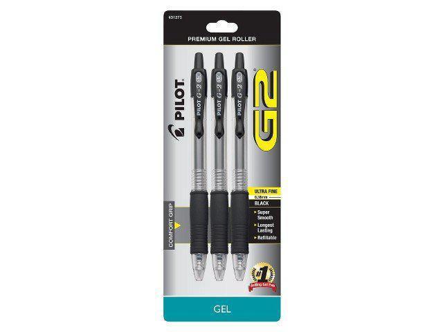 Pilot 3ct G2 Gel Pens Ultra Fine Point 0.38mm Black Ink