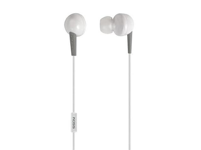 KOSS KEB6IW Wired In-Ear Earbud Headphones with Microphone Enhanced driver w/3cushion, White